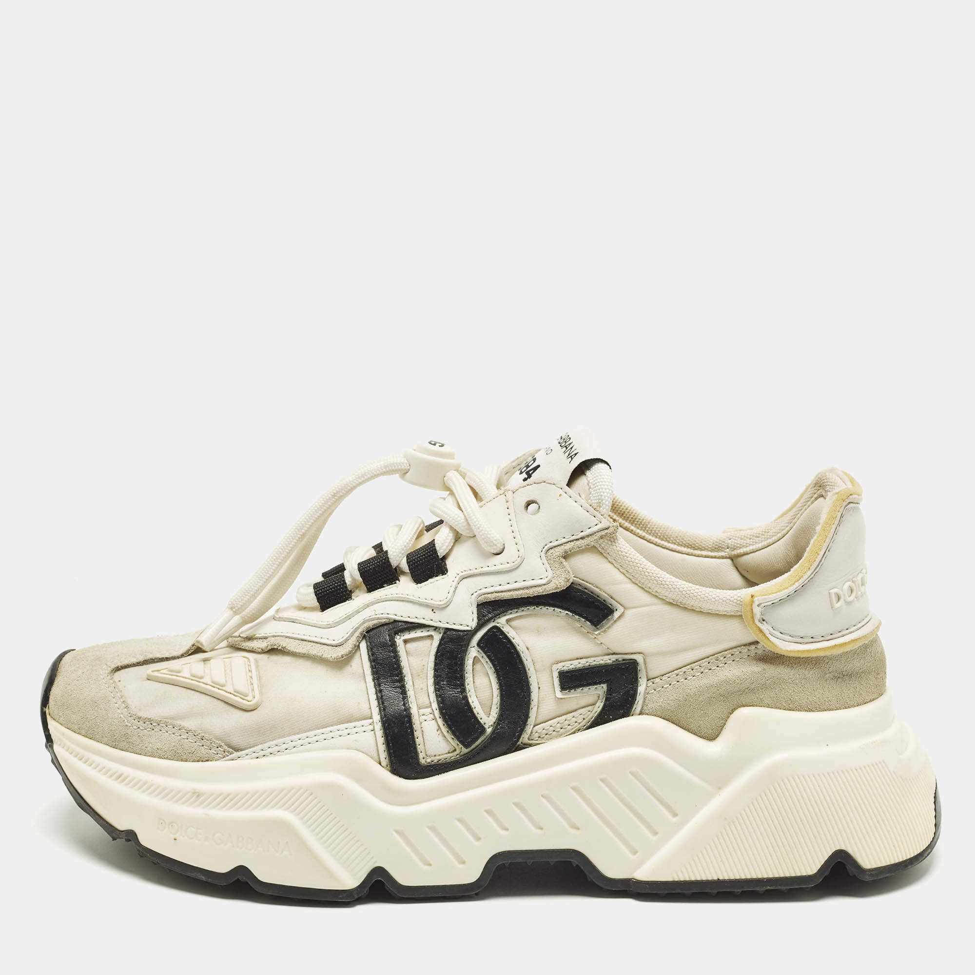 مملوكة مسبقًا Dolce & Gabbana Daymaster Size 39 White Nylon and Suede Low Top Sneakers