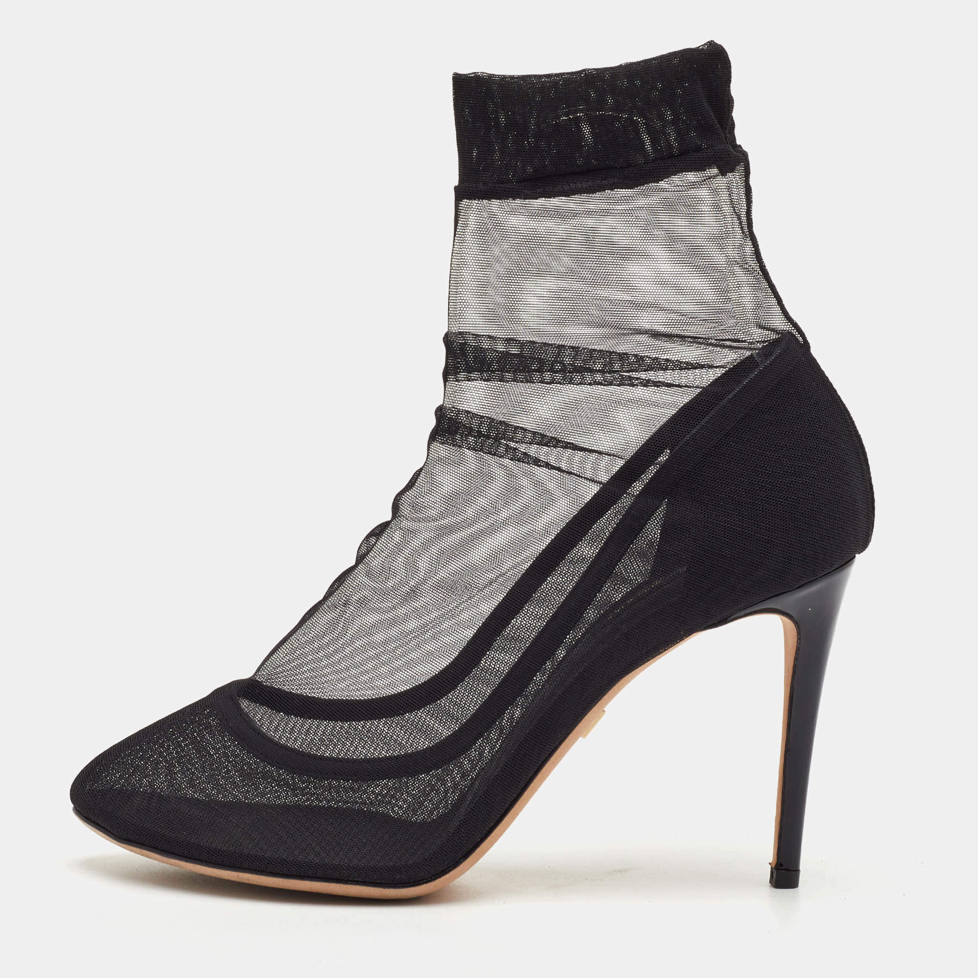 Pre Owned Dolce & Gabbana Stretch Tulle Bow Sock Size 39 Black Mesh Boots