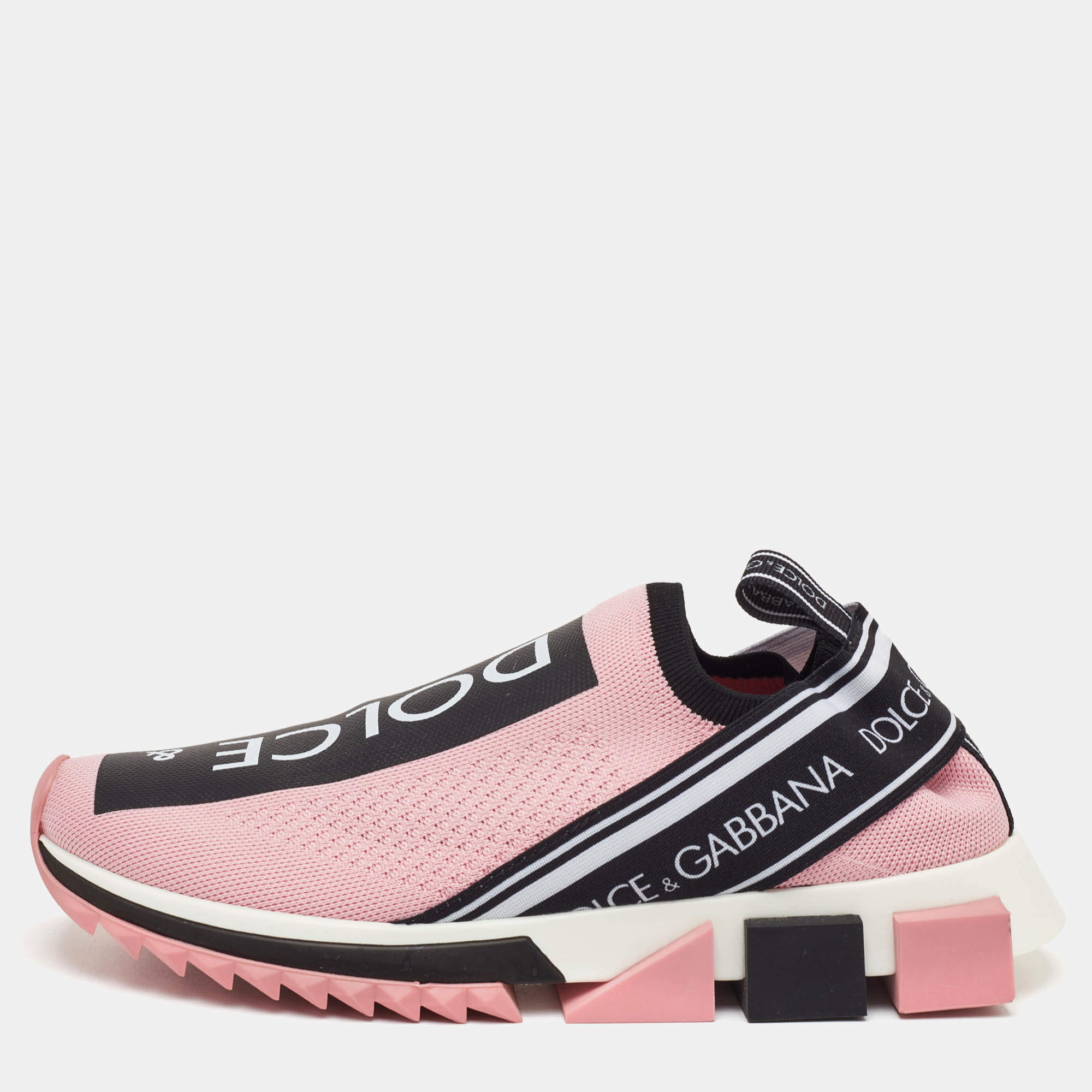 مملوكة مسبقًا Dolce & Gabbana Sorrento Size 39 Pink/Black Knit Fabric Slip On Sneakers
