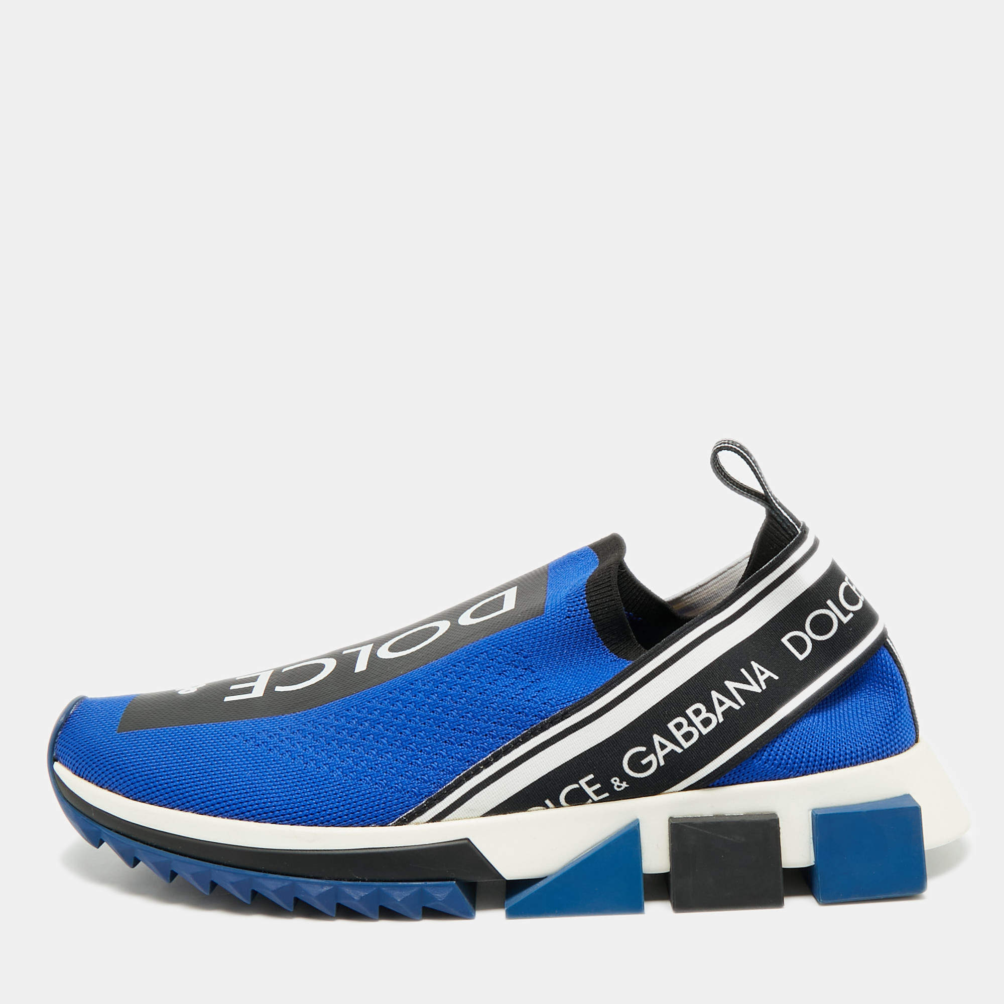 Pre Owned Dolce & Gabbana Sorrento Size 40 Blue/Black Knit Fabric Slip On Sneakers