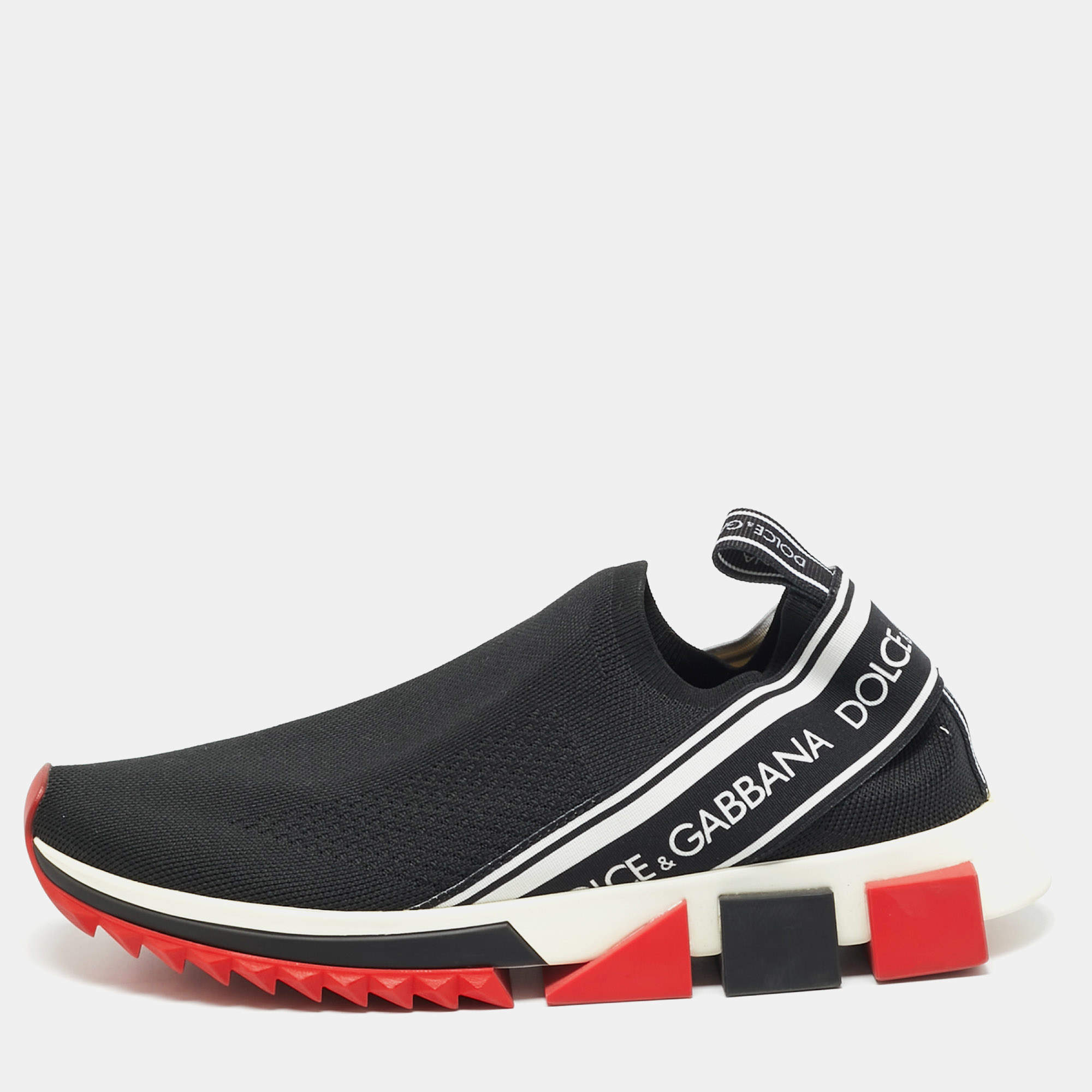 مملوكة مسبقًا Dolce & Gabbana Sorrento Size 40 Black/White Knit Fabric Slip On Sneakers