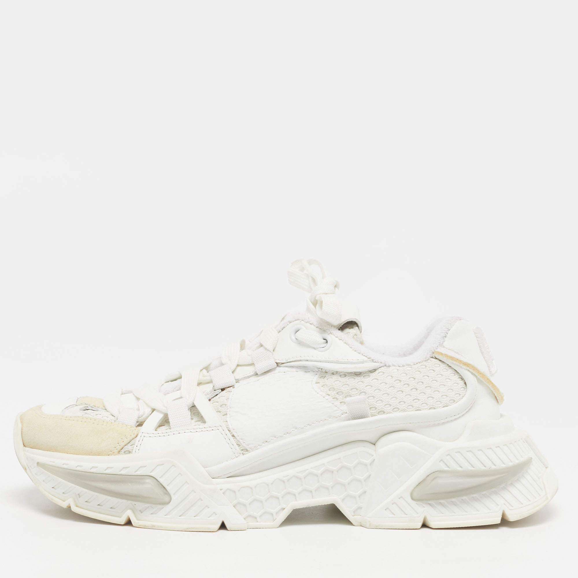 Pre Owned Dolce & Gabbana Airmaster Size 37.5 White Leather and Mesh Lace Up Sneakers