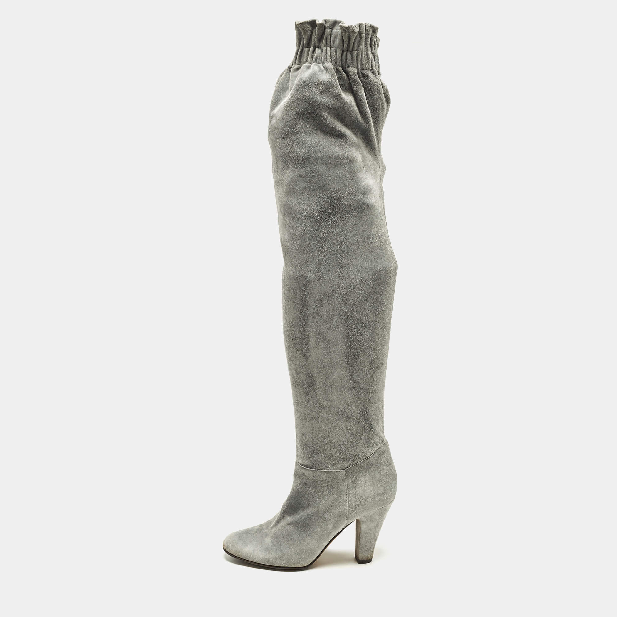 Pre Owned Dolce & Gabbana Size 38.5 Grey Suede Knee Length Boots