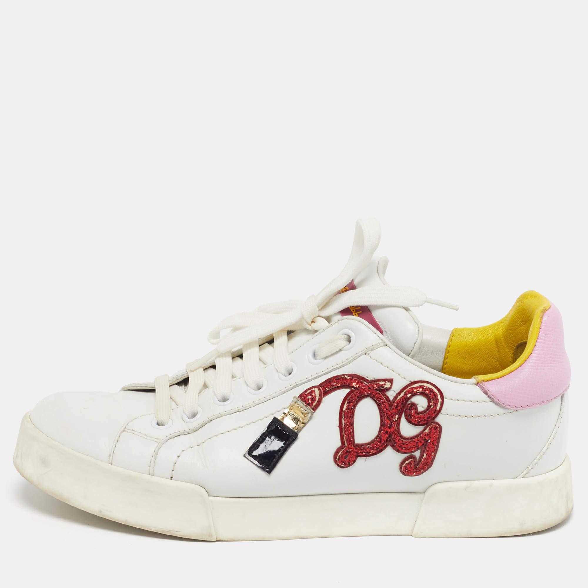 مملوكة مسبقًا حذاء رياضي دولتشي أند غابانا بوتوفينو منخفض من أعلى جلد أسود مقاس 39.5