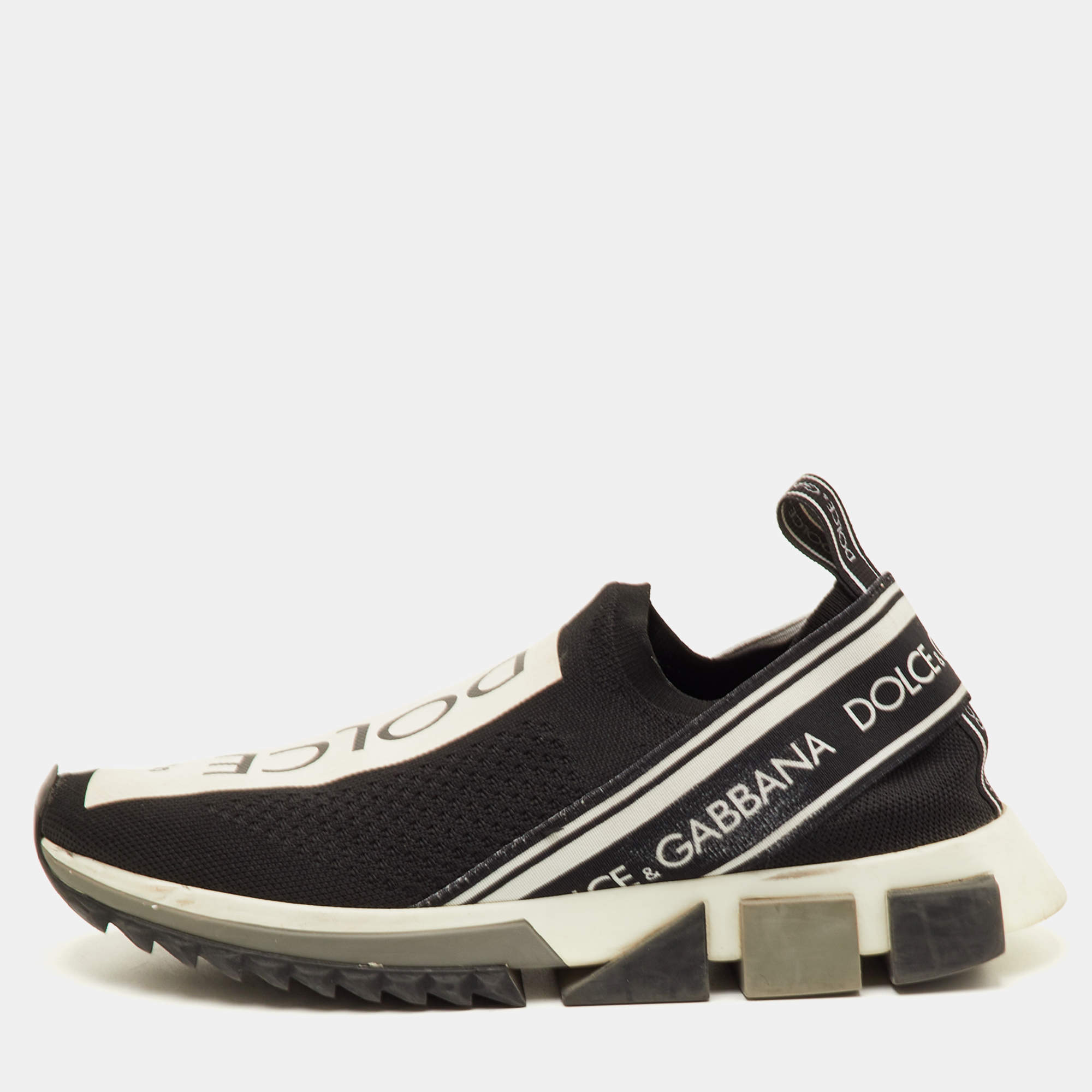 مملوكة مسبقًا Dolce & Gabbana Sorrento Size 39.5 Black/White Knit Fabric Slip On Sneakers