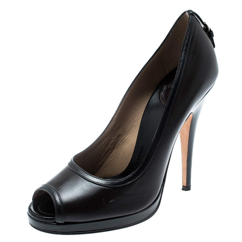 Dolce & Gabbana Brown Leather Peep Toe Pumps Size 40