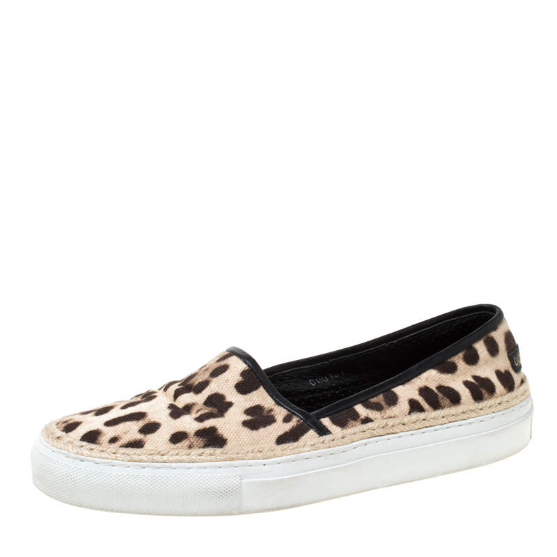 Pre Owned Dolce & Gabbana Two Tone Leopard Printed Canvas Espadrille Sneakers Size 40