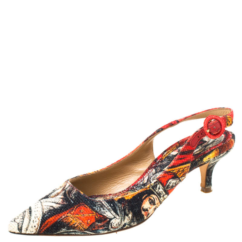 مملوكة مسبقًا  حذاء كعب عالي دولتشي أند غابانا بحزام خلقي كانفاس متعدد الألوان مقاس 38