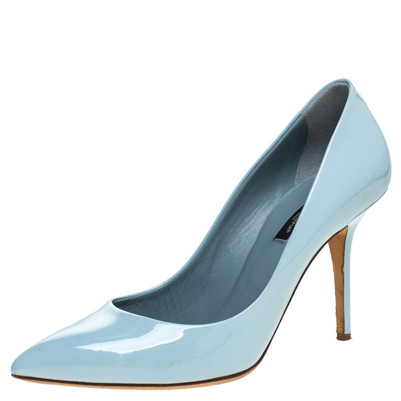 Pre Owned حذاء كعب عالي دولتشي آند غابانا جلد أزرق لامع مقدمة مدببة مقاس 38