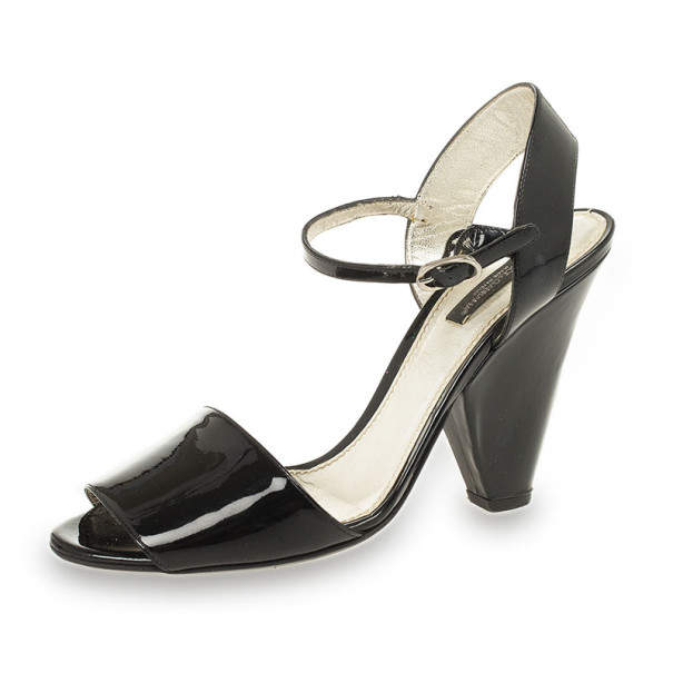 Pre Owned Dolce & Gabbana Black Patent Open Toe Sandals Size 38.5