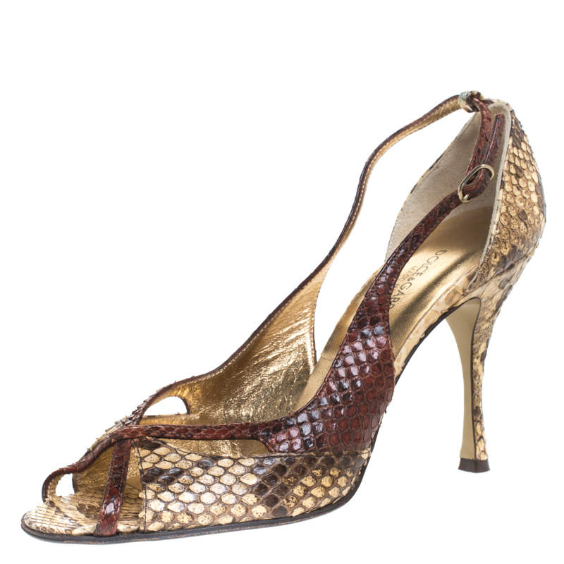 Pre Owned Dolce & Gabbana Multicolor Python Leather Peep Toe Slingback Sandals Size 38