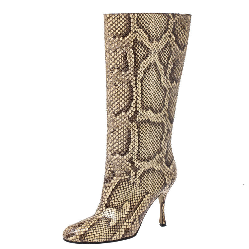 مملوكة مسبقًا Dolce & Gabbana Multicolor Python Leather Mid Calf Slip On Boots Size 35