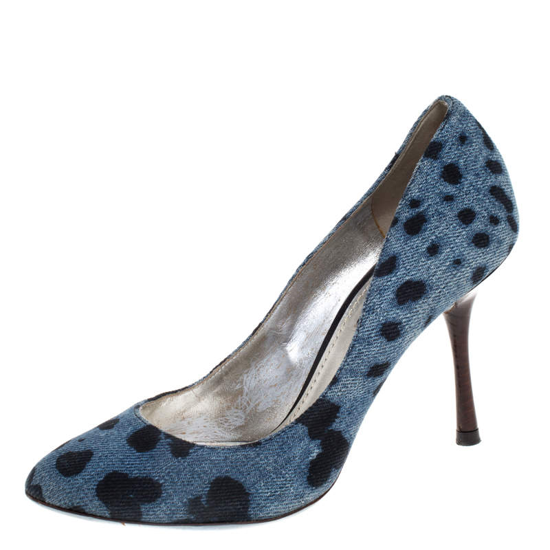 Dolce & Gabbana Blue/Black Denim Leopard Print Pumps Size 36