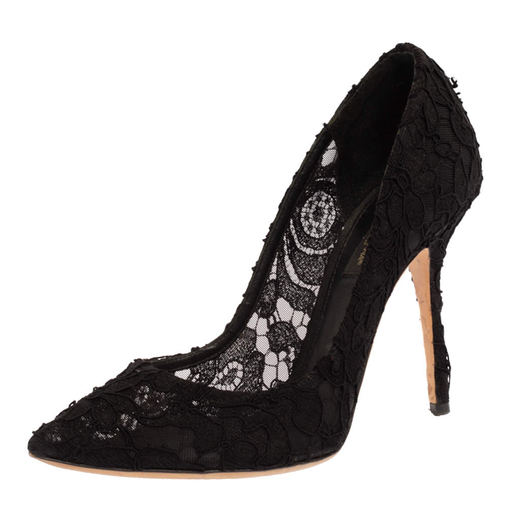 Dolce & Gabbana Black Floral Lace Pointed Toe Pumps Size 37