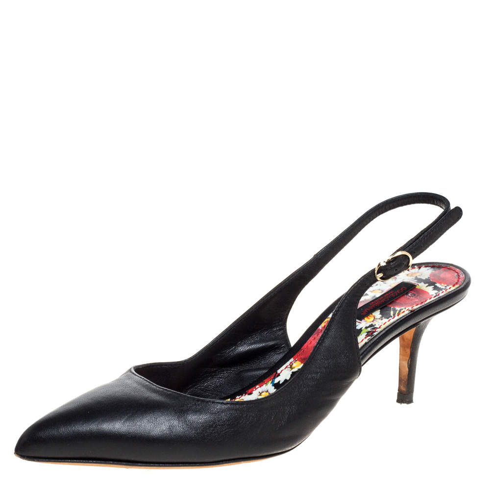 Pre Owned Dolce & Gabbana Black Leather Slingback Pointed Toe Sandals Size 39.5