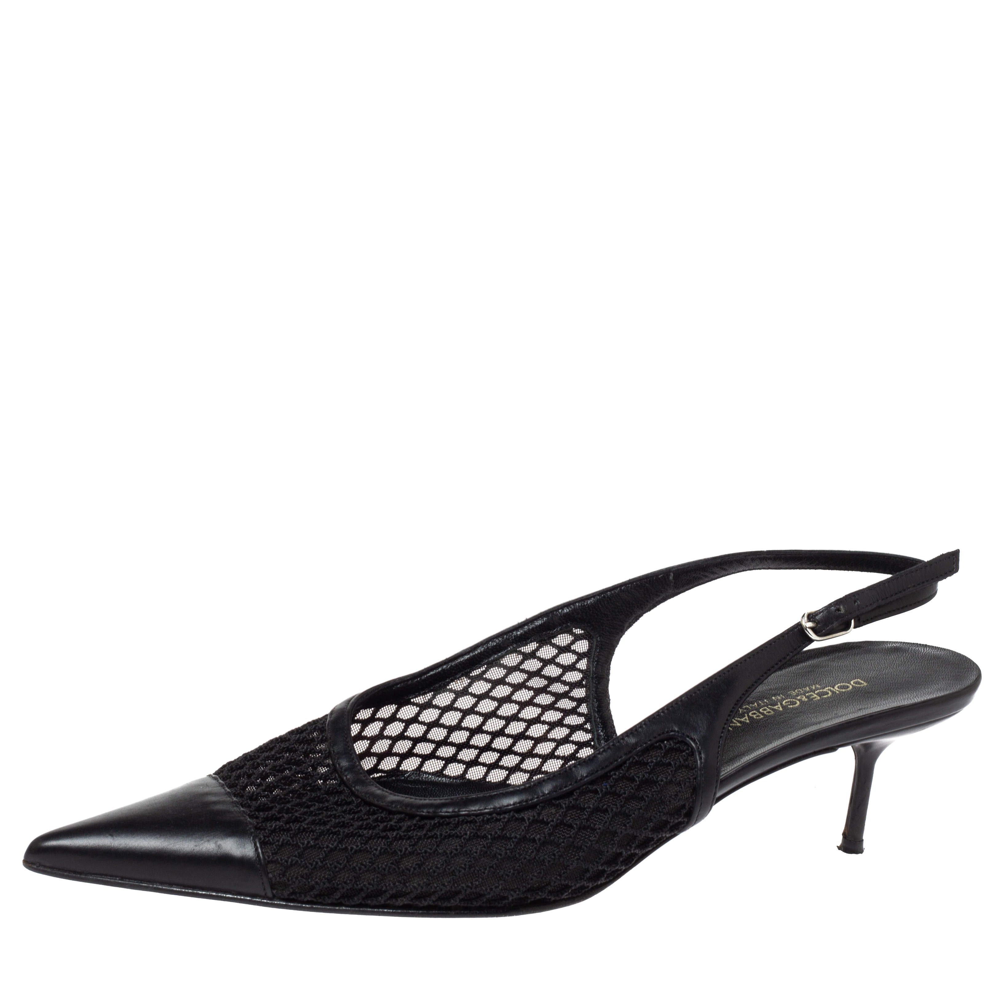 Dolce & Gabbana Black Mesh Slingback Pointed Toe Pumps Size 38