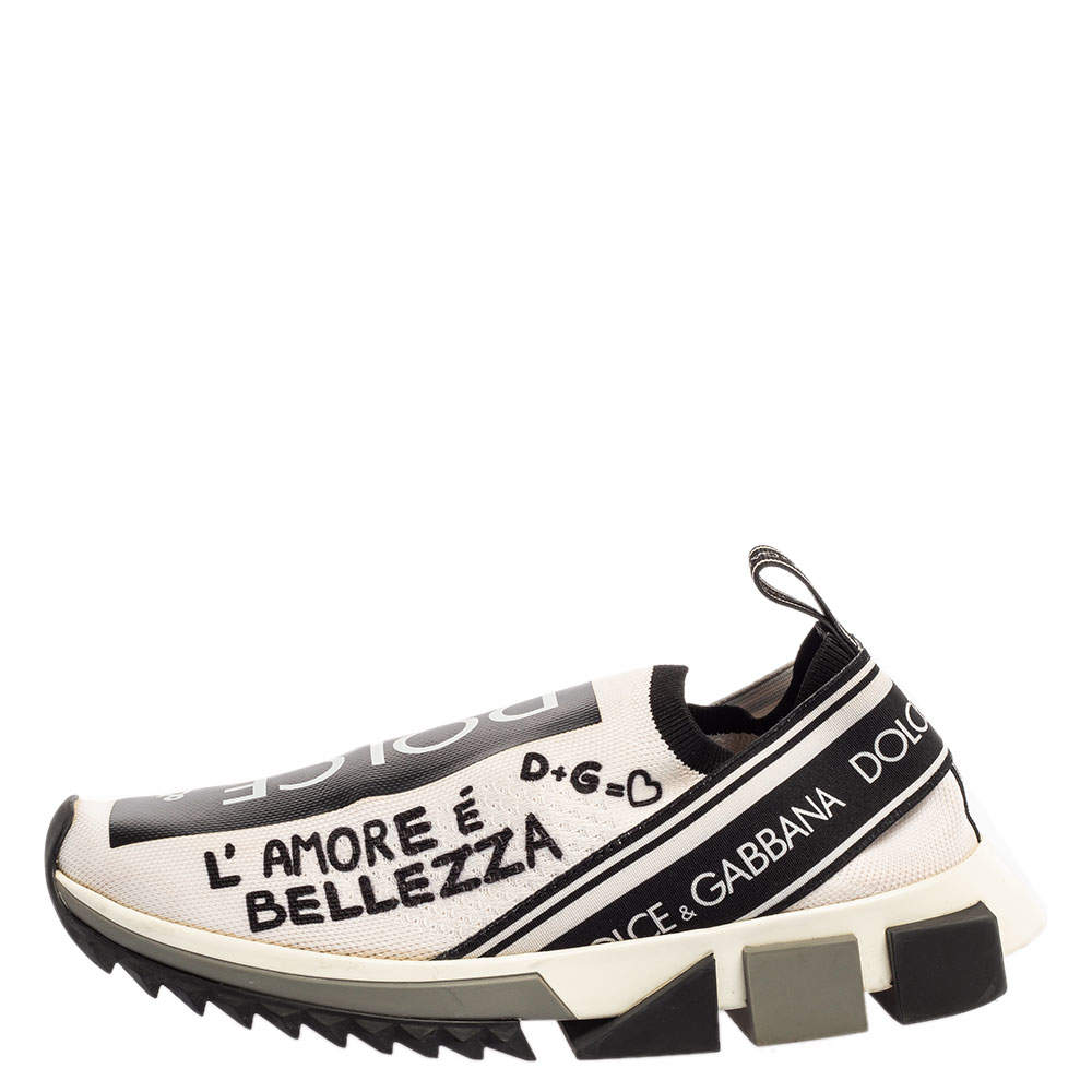 Dolce & Gabbana Black/White Graffiti Stretch Fabric Sorrento Slip On  Sneakers Size 39 Dolce & Gabbana | TLC