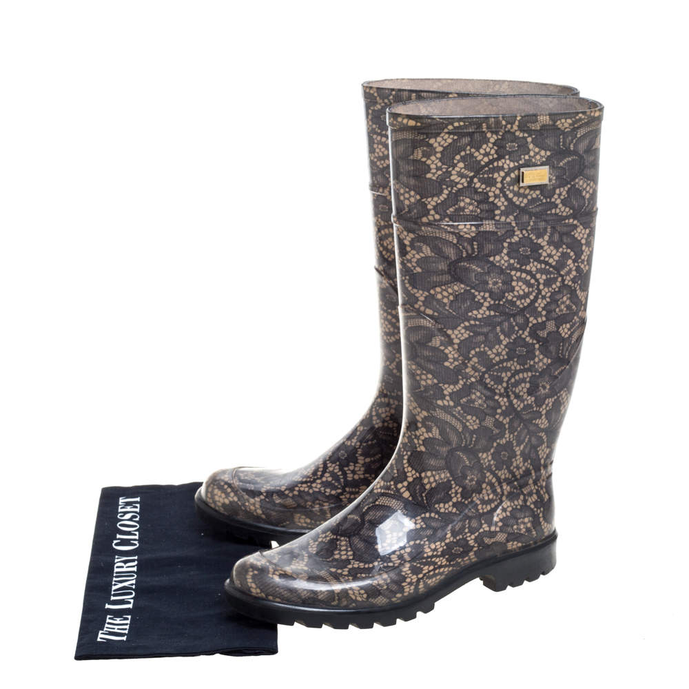 Dolce & Gabbana Grey/Beige Jelly Printed Lace Round Toe Rain Boots Size 37  Dolce & Gabbana | TLC