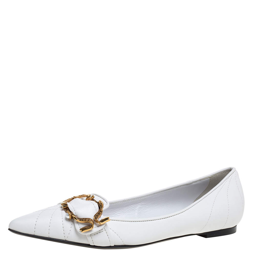 Dolce & Gabbana White Leather Matelassé Devotion Pointed Toe Ballet Flats  Size 38 Dolce & Gabbana | TLC