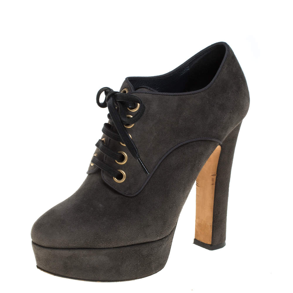 Dolce & Gabbana Olive Green Suede Ankle Lace Booties Size 39