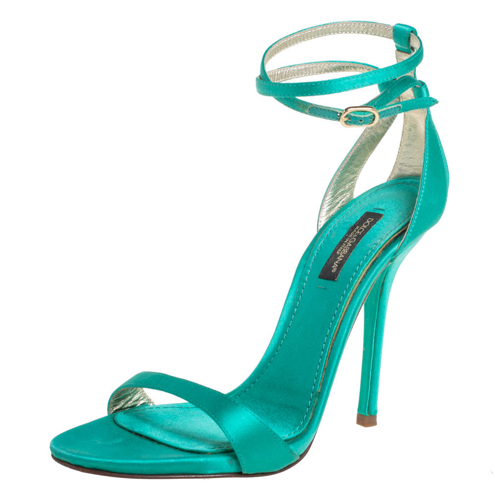 Dolce & Gabbana Green Satin Ankle Strap Sandals Size 36