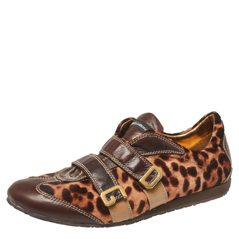 Dolce & Gabbana Brown Calf Hair And Leather Strappy Sneaker Size 41