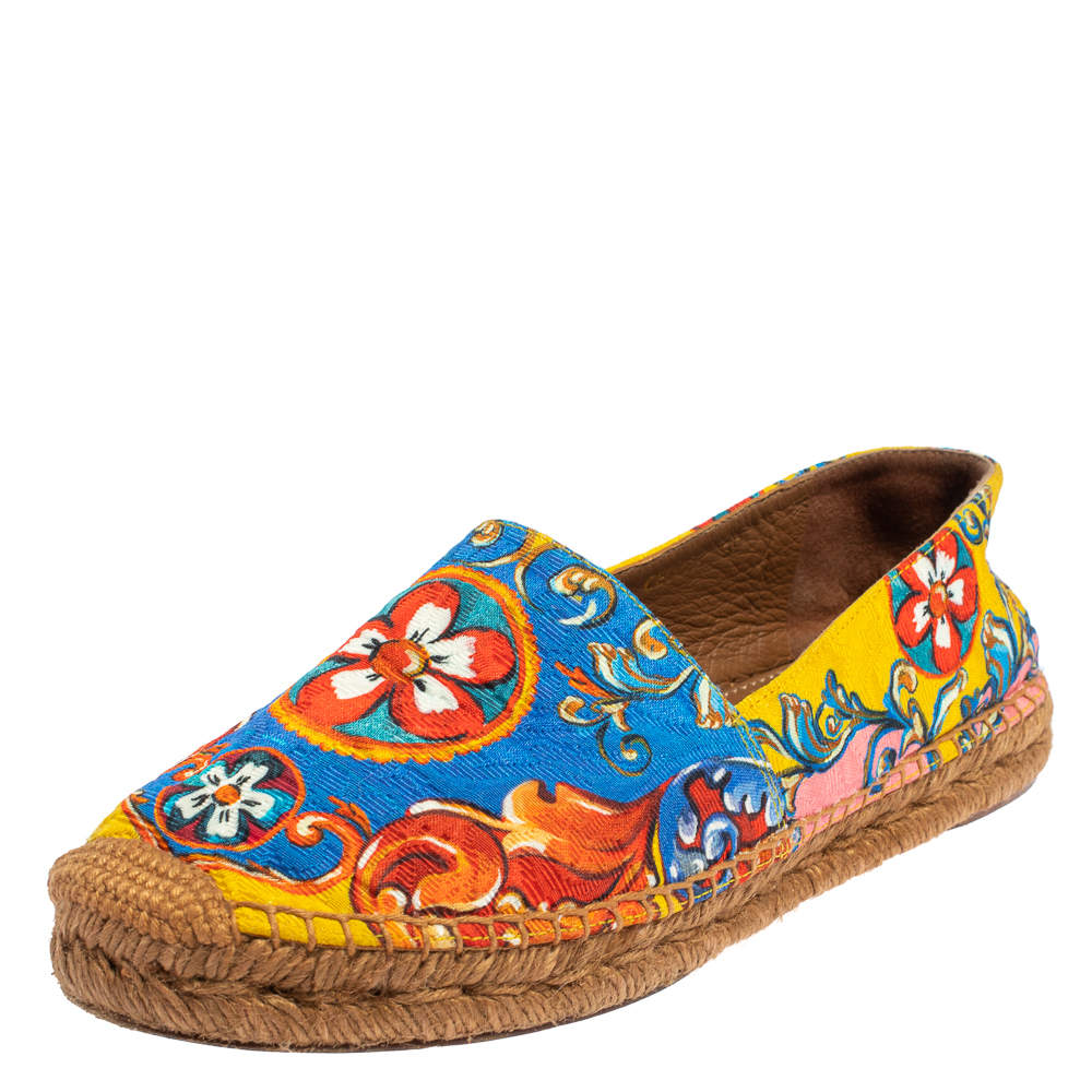 Pre Owned Dolce & Gabbana Multicolor Floral Print Brocade Fabric Espadrilles Size 39