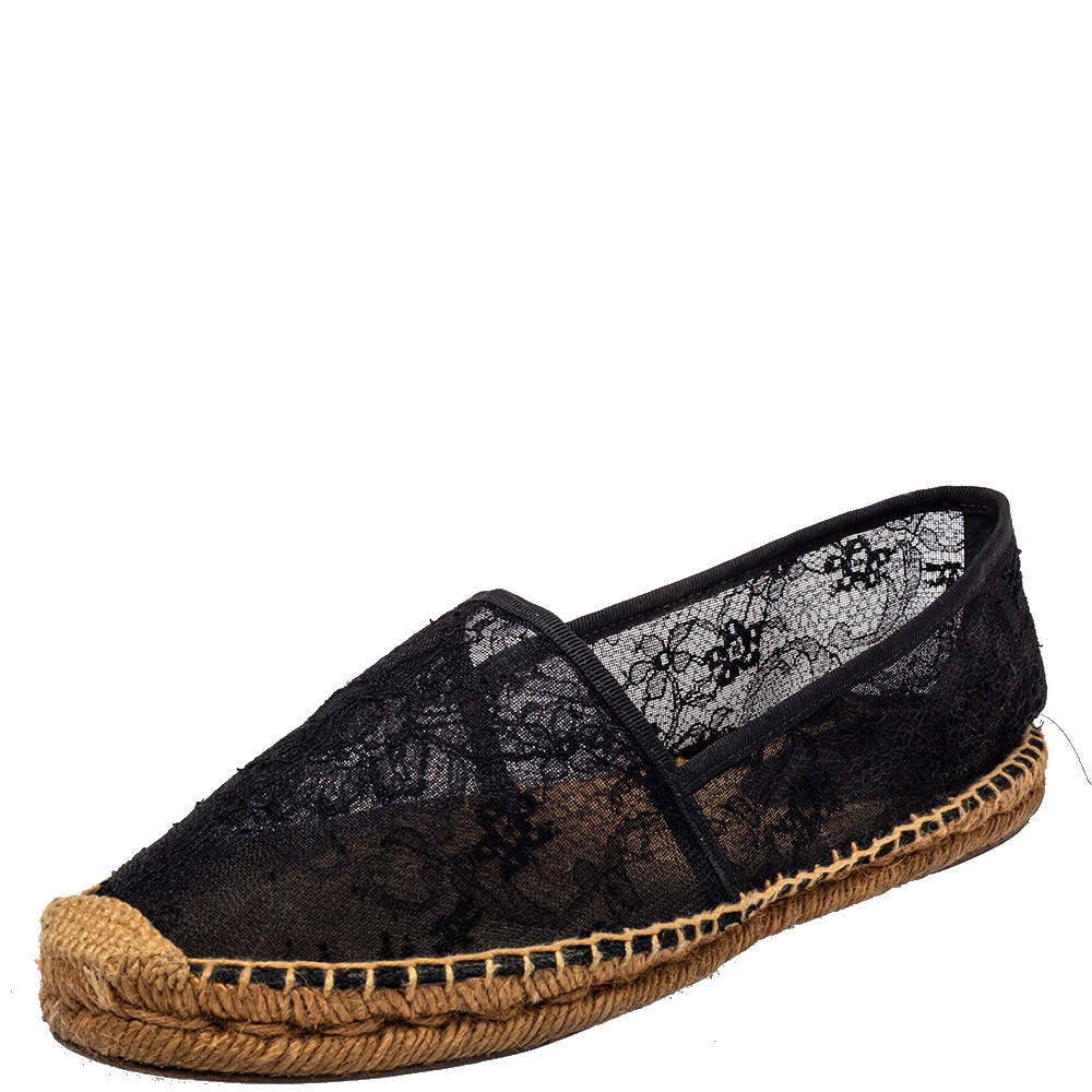 Pre Owned Dolce & Gabbana Black Lace Espadrille Flats Size 41