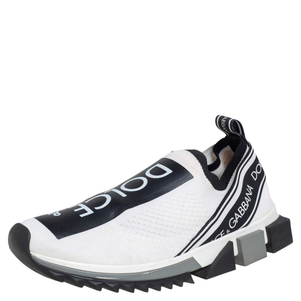 Pre Owned Dolce & Gabbana White/Black Knit Fabric Sorrento Sneakers Size 40