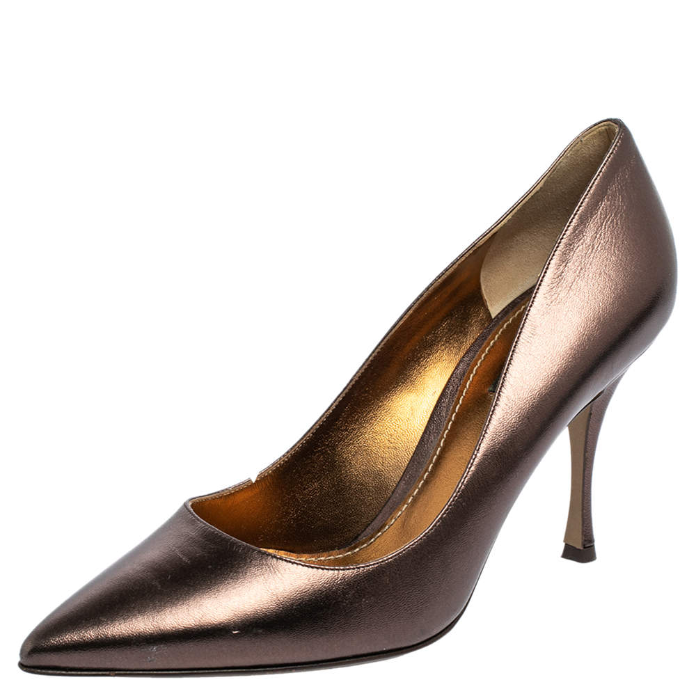 Dolce & Gabbana Metallic Bronze Leather Pointed Toe Pumps Size 38.5