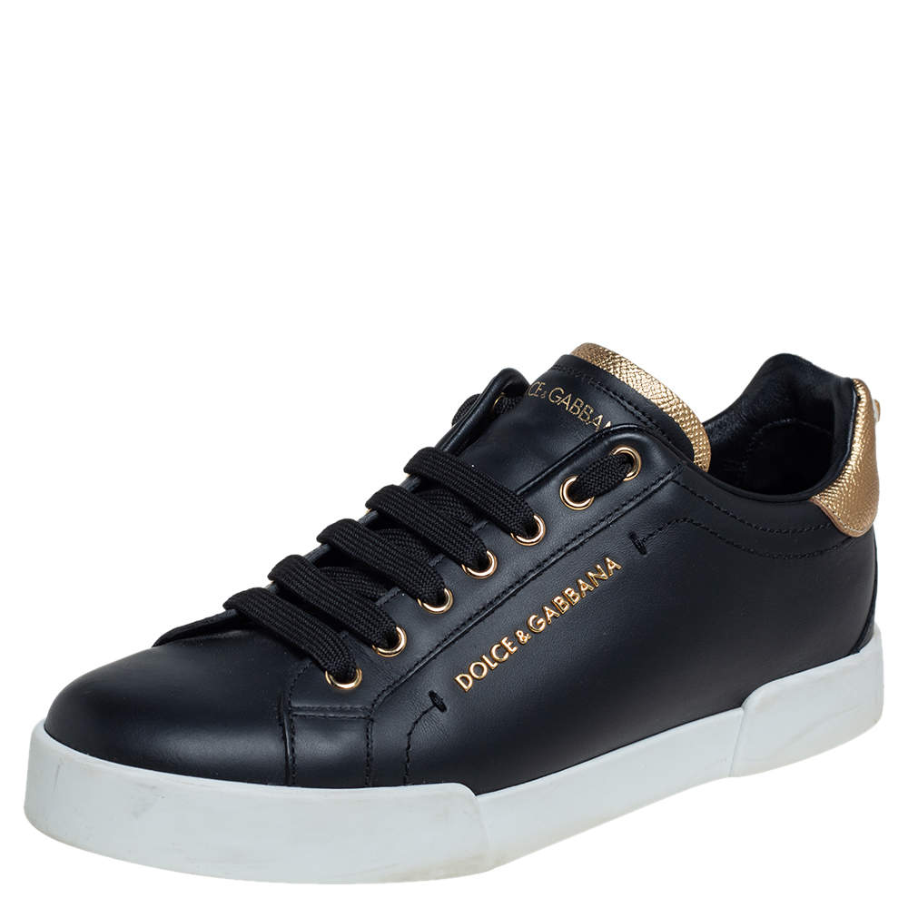 Pre Owned Dolce&Gabbana Black Leather Portofino Low Top Sneakers Size 40