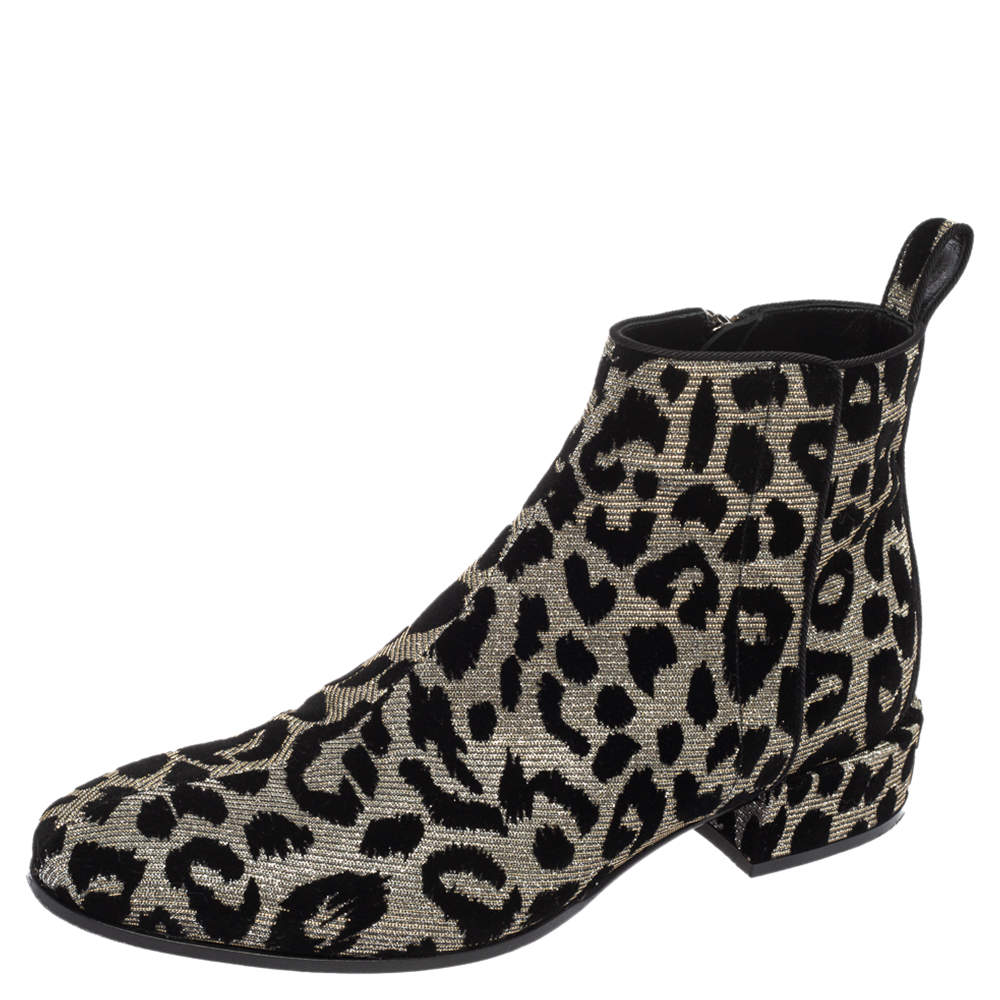 Pre Owned Dolce & Gabbana Metallic Gold/Silver Animal Print Lurex Fabric Ankle Boots Size 36