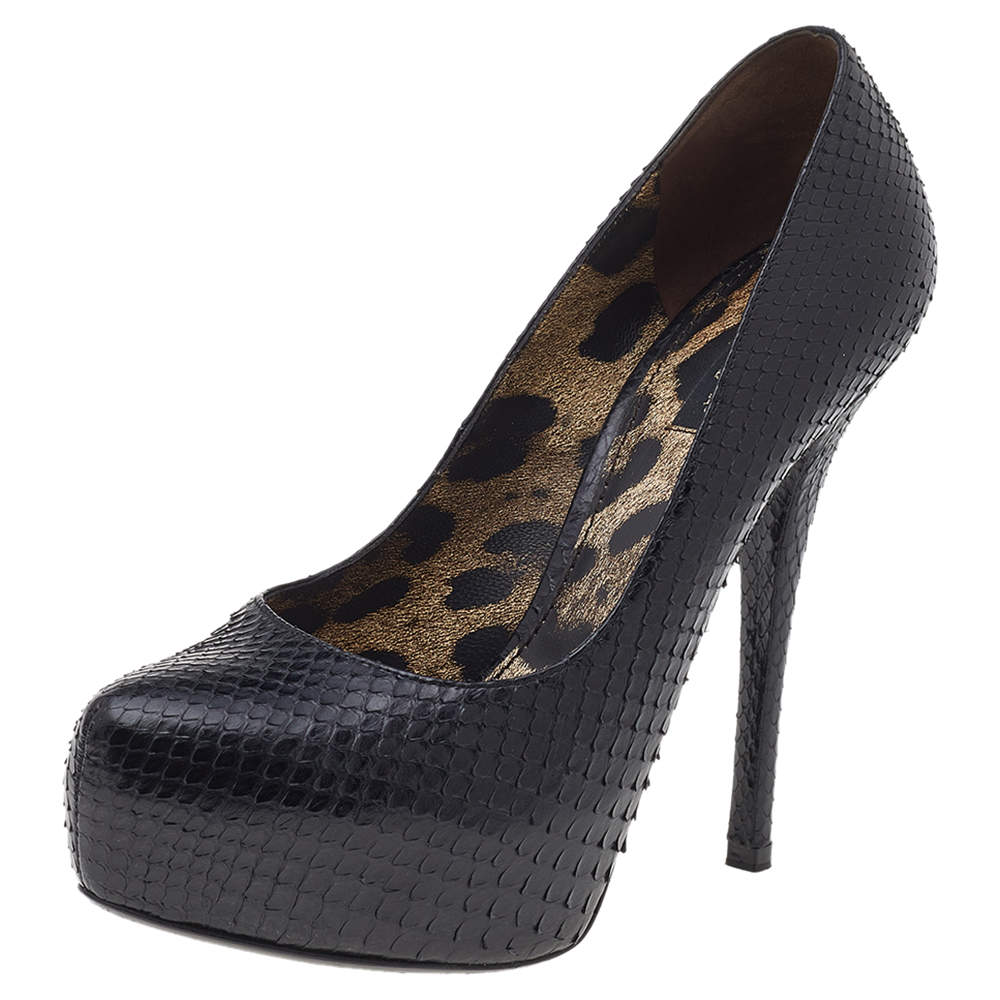 مملوكة مسبقًا حذاء كعب عالي دولتشي أند غابانا جلد ثعبان أسود نعل سميك مقاس 38