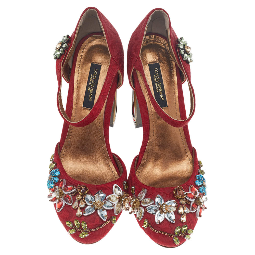 Dolce & Gabbana Red Embellished Jacquard Bird Cage Mary Jane Pumps Size 38  Dolce & Gabbana | TLC
