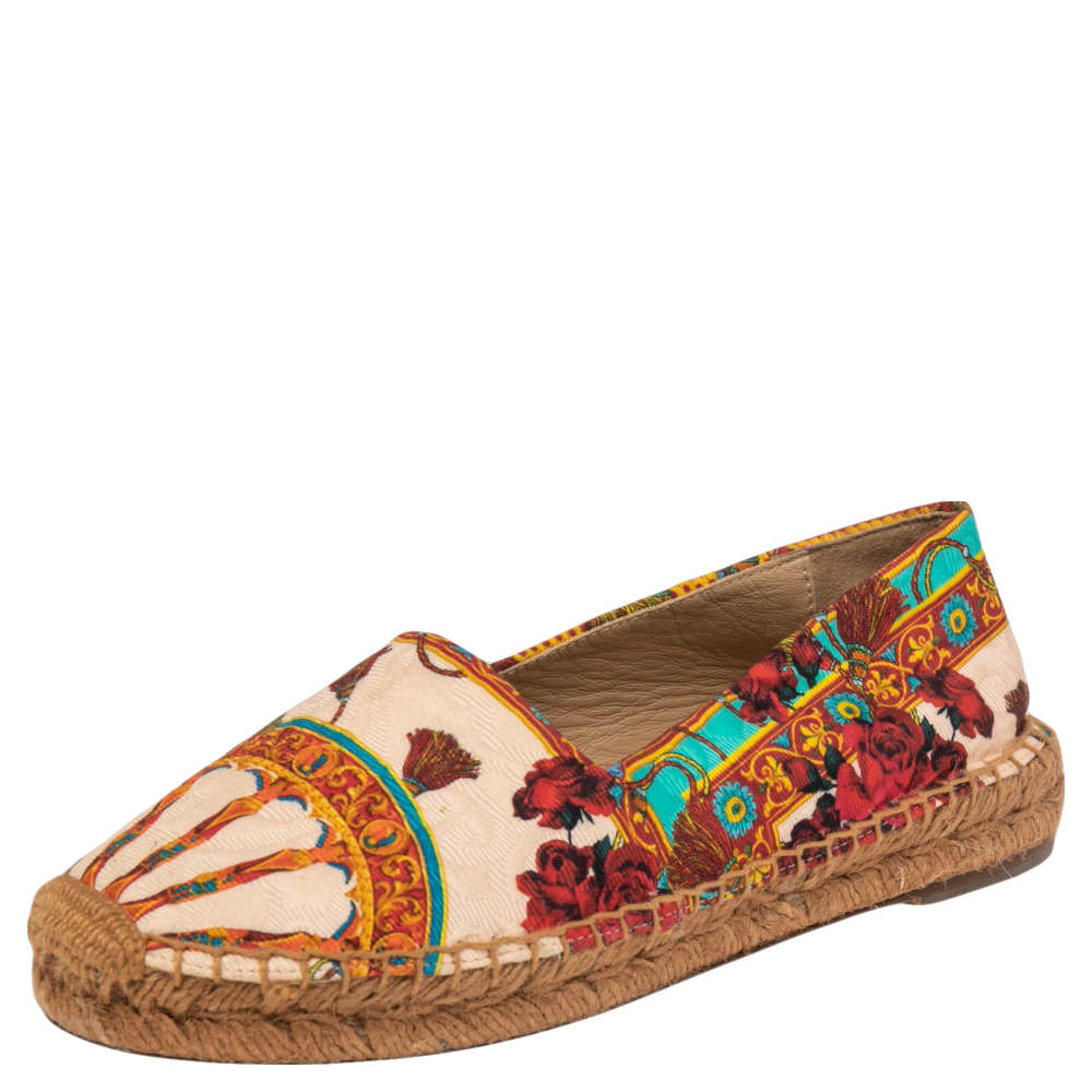 مملوكة مسبقًا حذاء فلات إسبادريل دولتشي أند غابانا كانفاس مطبوع متعدد الألوان مقاس 37