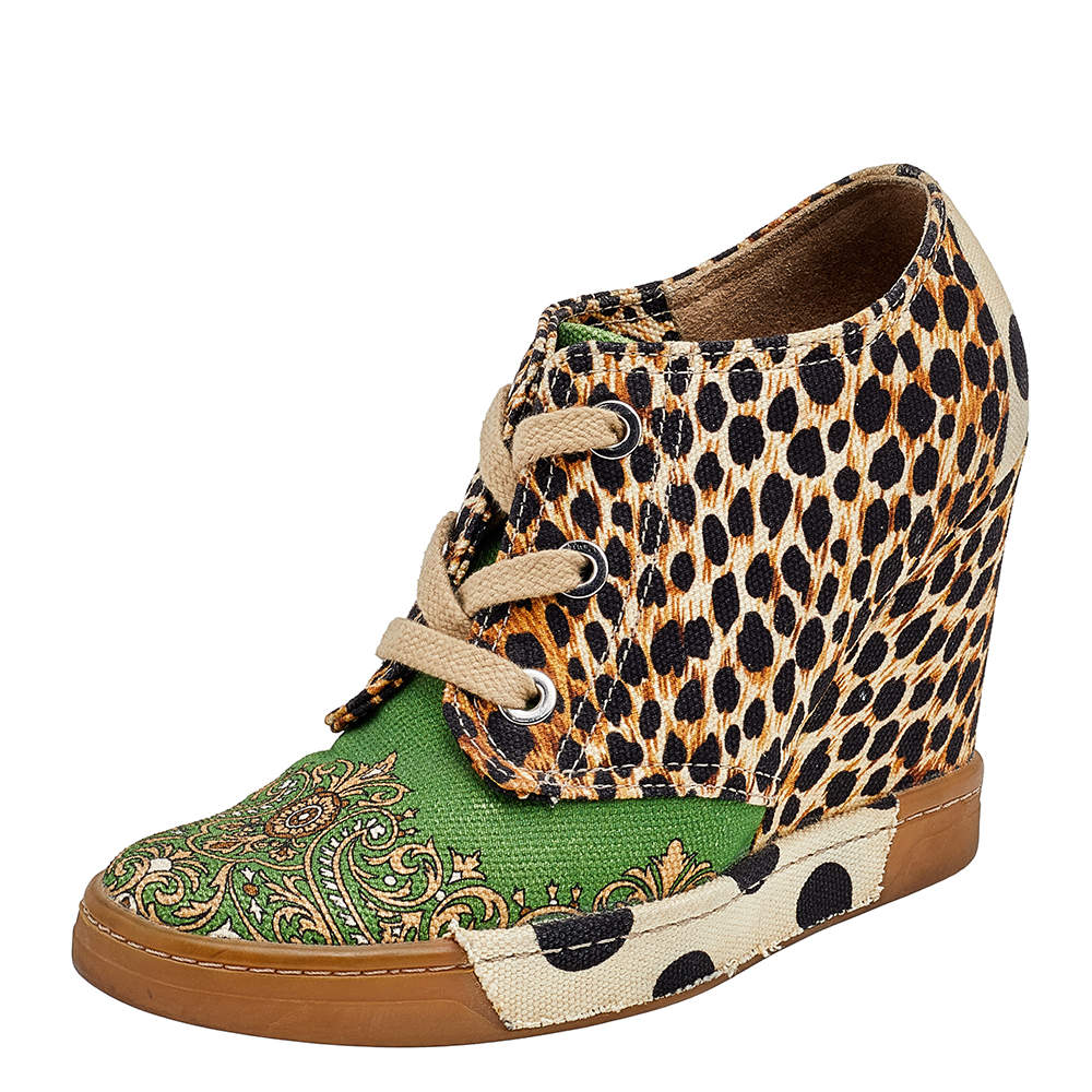 Pre Owned Dolce & Gabbana Multicolor Printed Canvas Wedge Sneakers Size 37