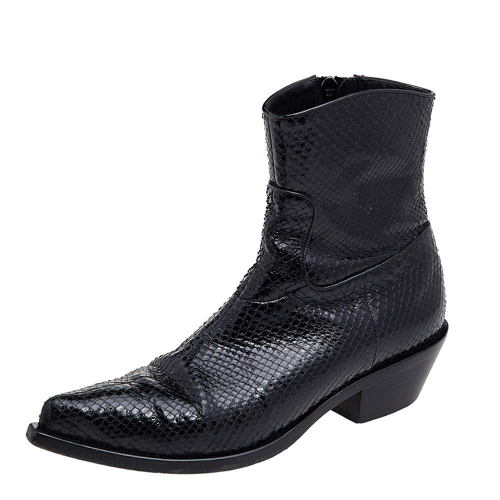 مملوكة مسبقًا Dolce & Gabbana Black Python Ankle Boots Size 40