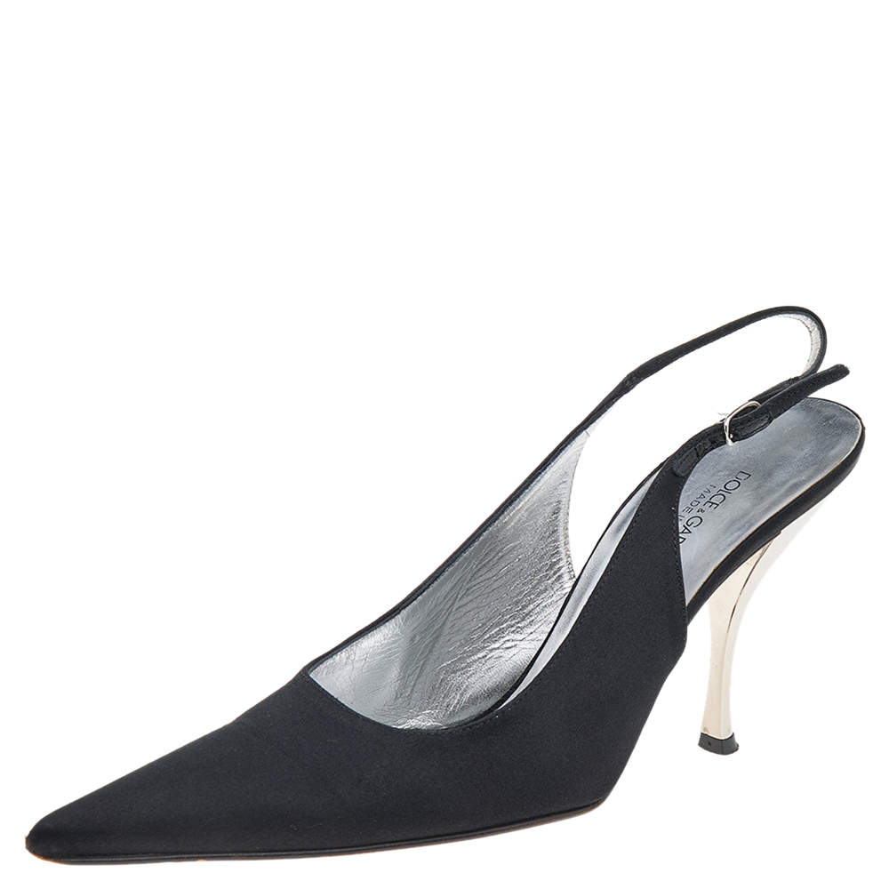Pre Owned Dolce & Gabbana Black Satin Pointed Toe Slingback Sandals Size 39