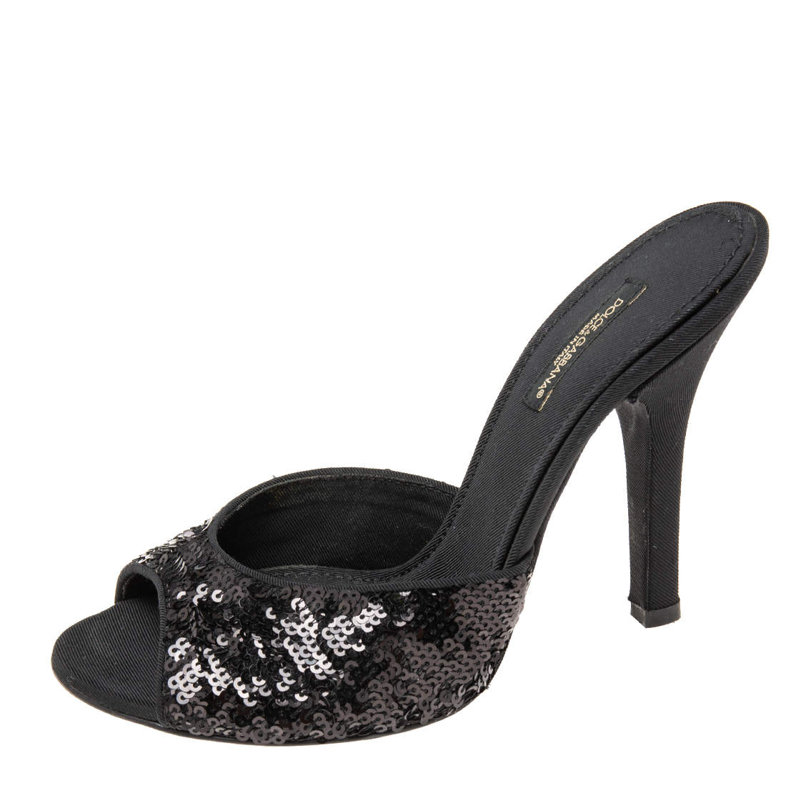 مملوكة مسبقًا Dolce & Gabbana Black Sequins Open Toe Slides Sandals Size 36.5