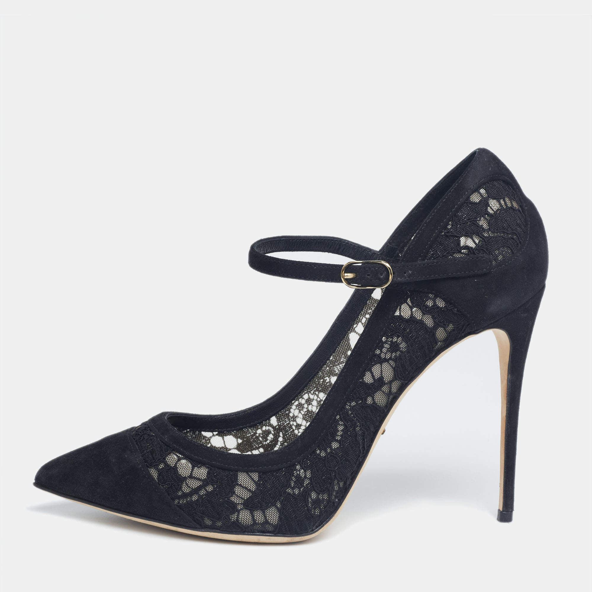 Pre Owned Dolce & Gabbana Black Lace and Suede Corded Taormina Pumps Size 37