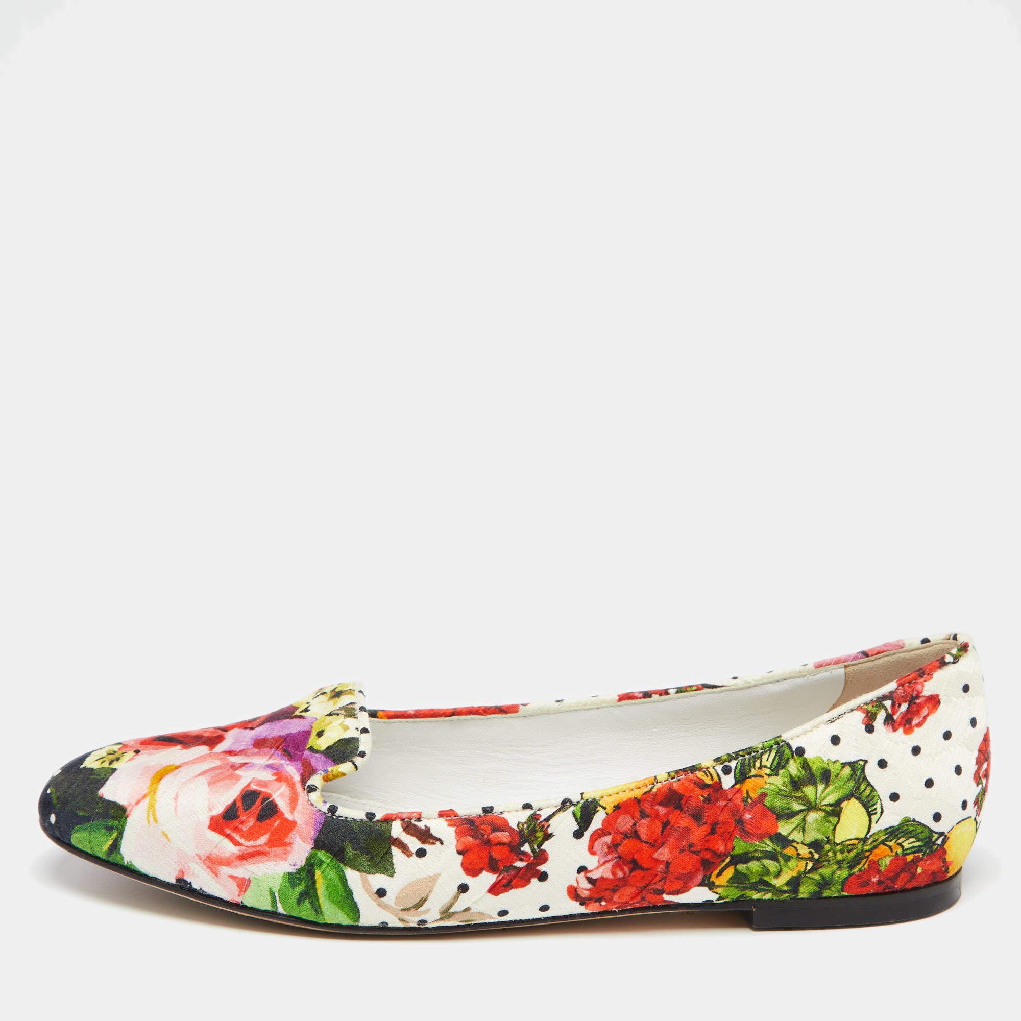 Dolce & Gabbana Multicolor Floral Print Brocade Fabric  Smoking Slippers Size 37.5