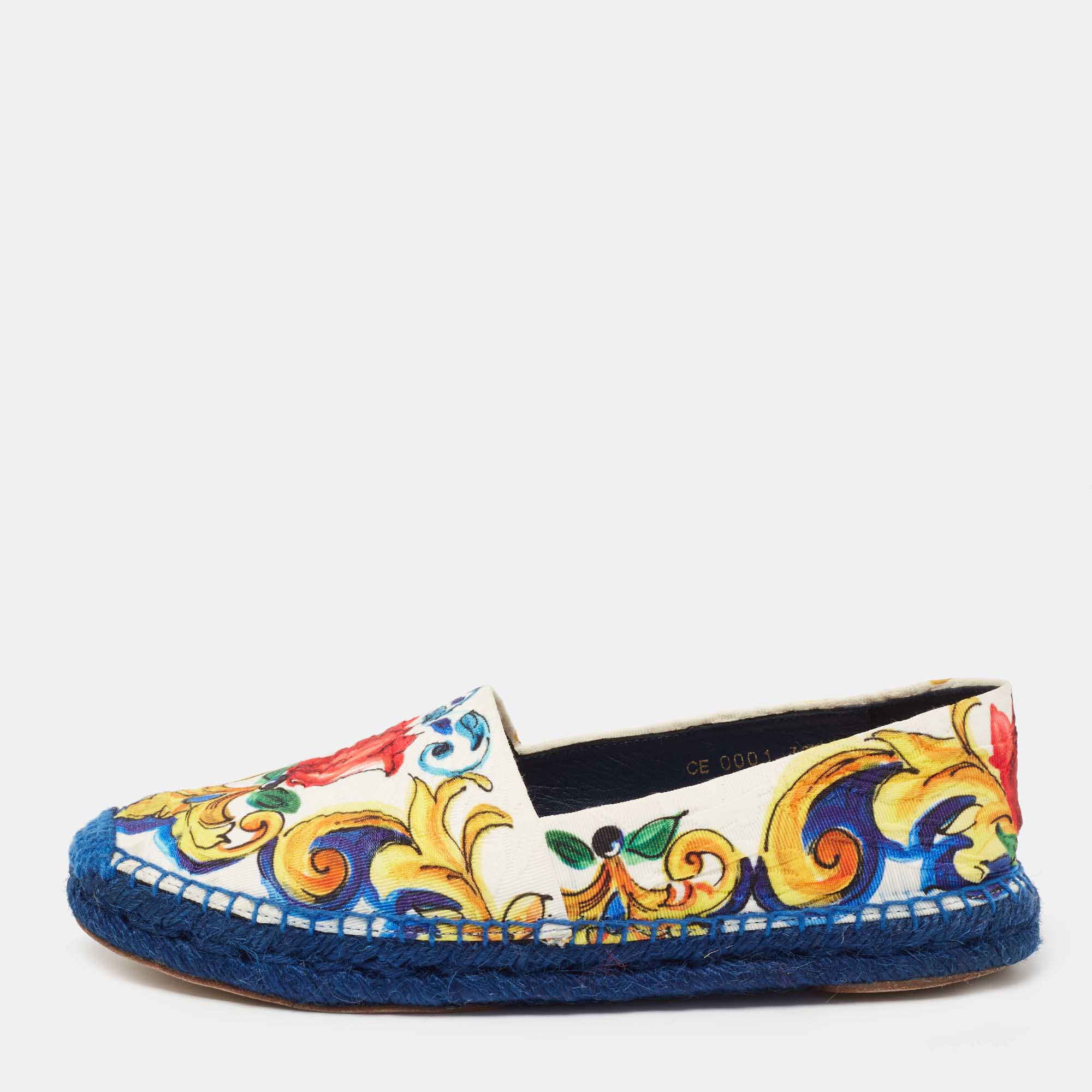 Pre Owned Dolce & Gabbana Multicolor Majolica Print Canvas Slip On Espadrilles Size 38