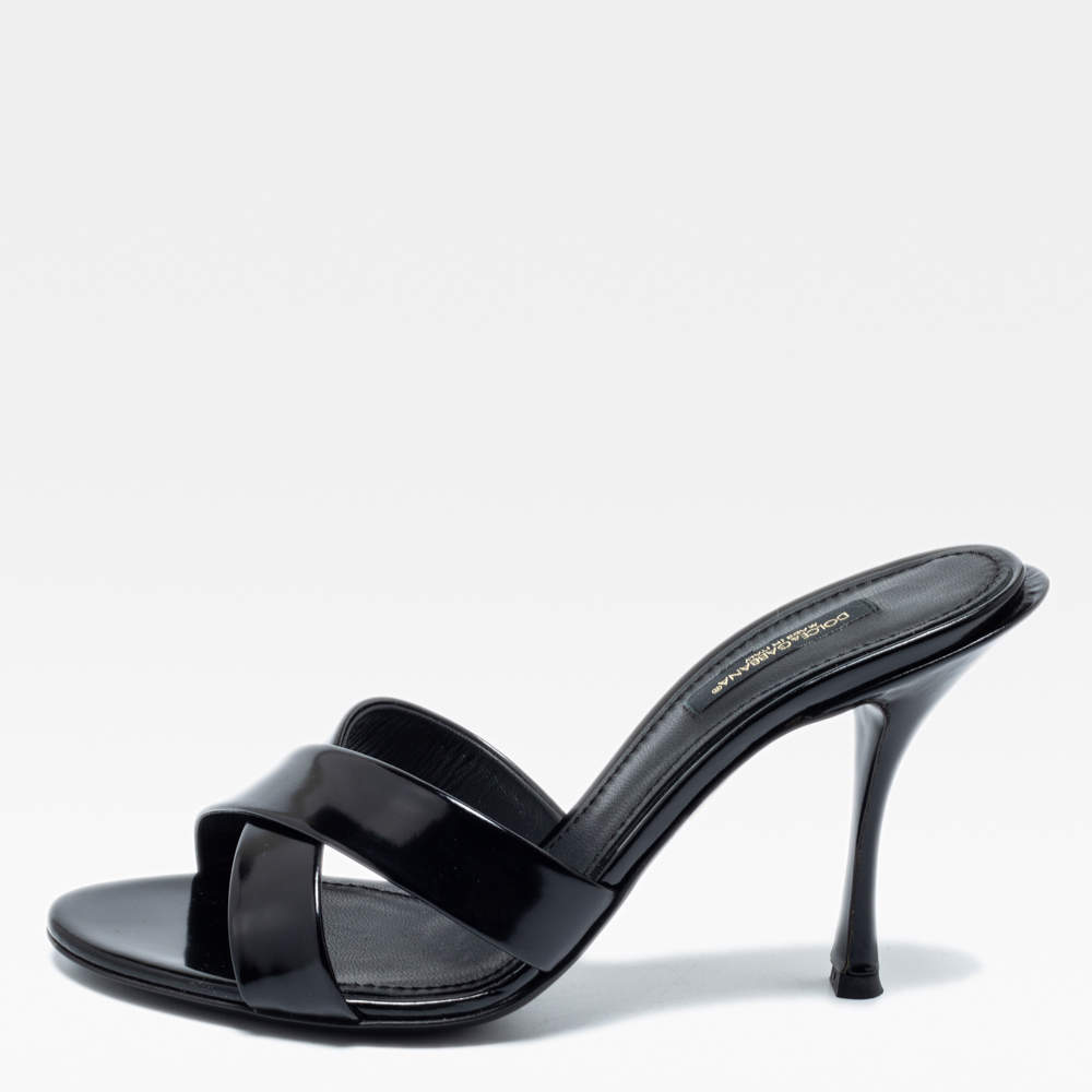 Pre Owned Dolce & Gabbana Black Leather Criss Cross Slide Sandals Size 37