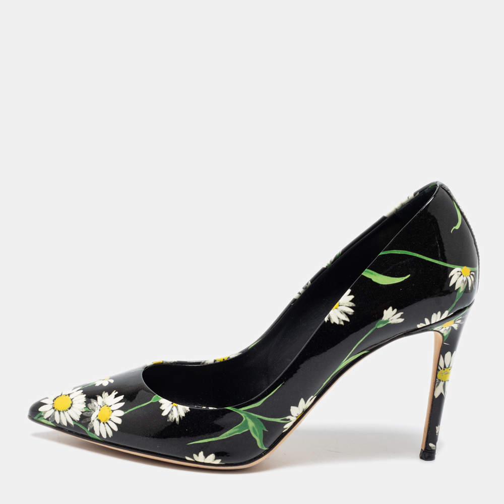 Dolce & Gabbana Black Patent Leather Sunflower Printed Pointed Toe Pump  Size 38 Dolce & Gabbana | TLC