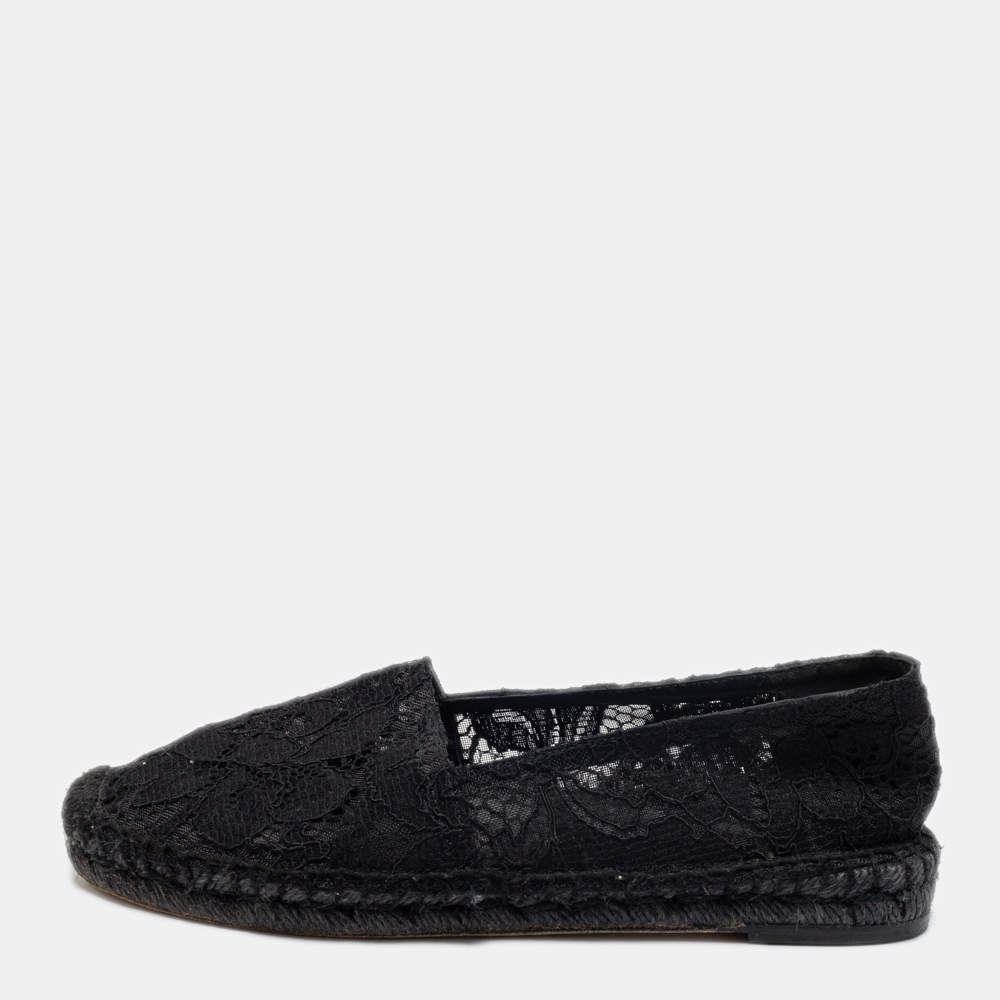Pre Owned Dolce & Gabbana Black Lace Flat Espadrilles Size 38