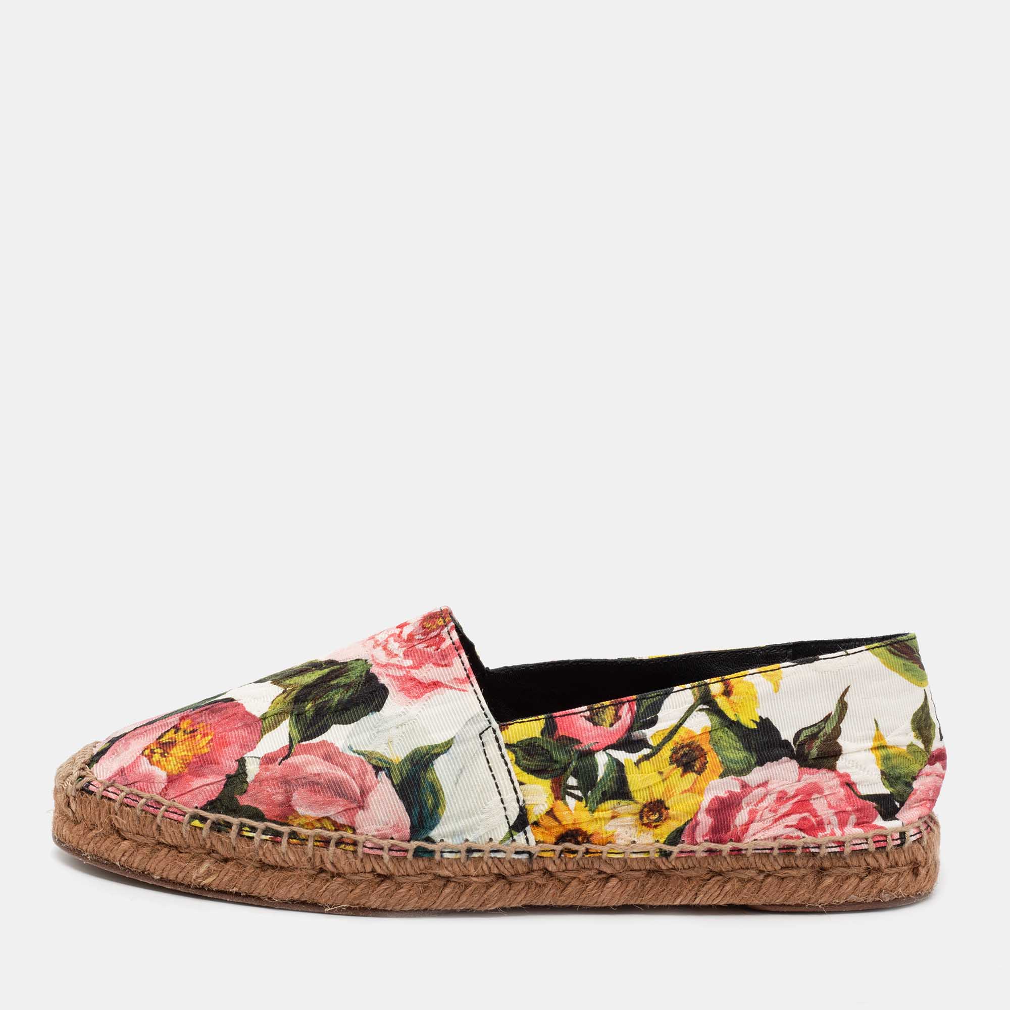 Pre Owned Dolce & Gabbana Multicolor Floral Print Fabric Flat Espadrilles Size 40