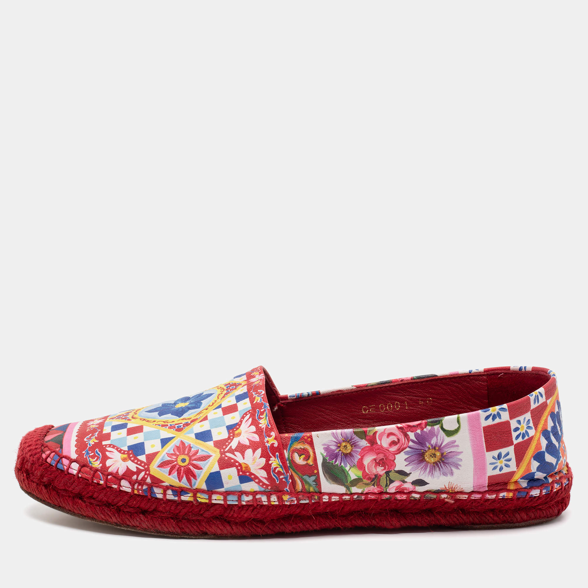 Pre Owned Dolce & Gabbana Multicolor Floral Print Leather Espadrille Flats Size 40
