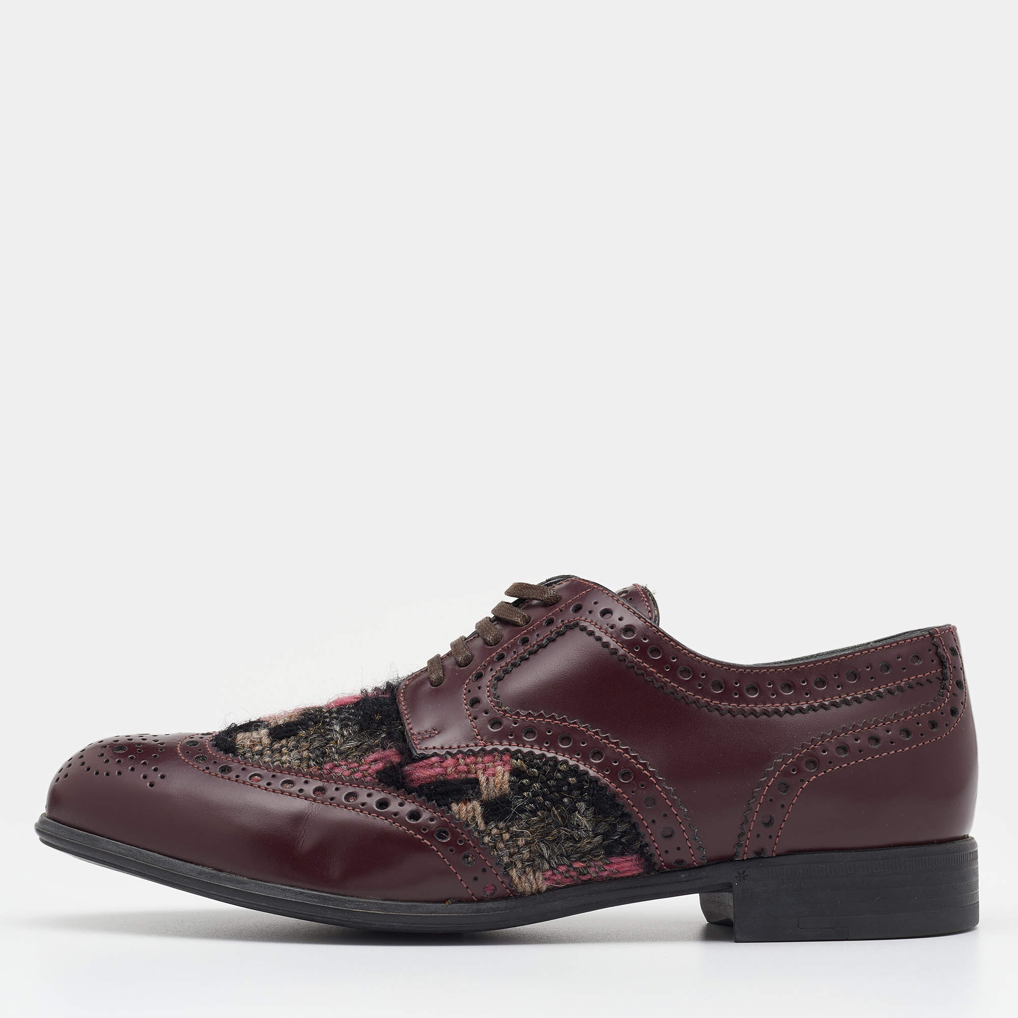 Pre Owned Dolce & Gabbana Brown Brogue Leather and Tweed Derby Size 37