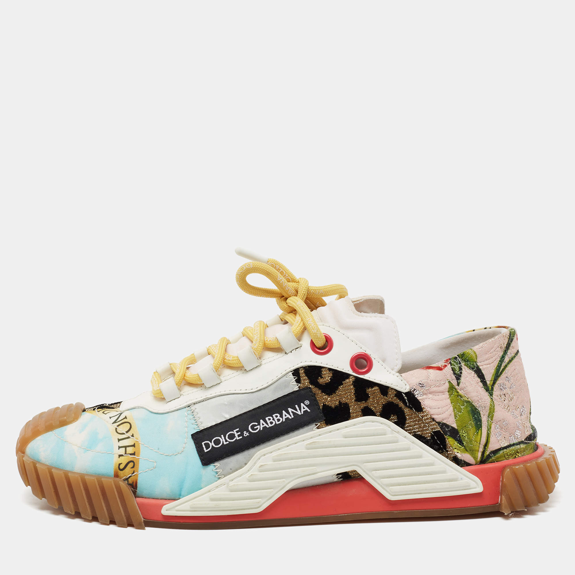 Pre Owned Dolce & Gabbana Multicolor Fabric and Leather Patchwork NS1 Low-Top Sneakers Size 41