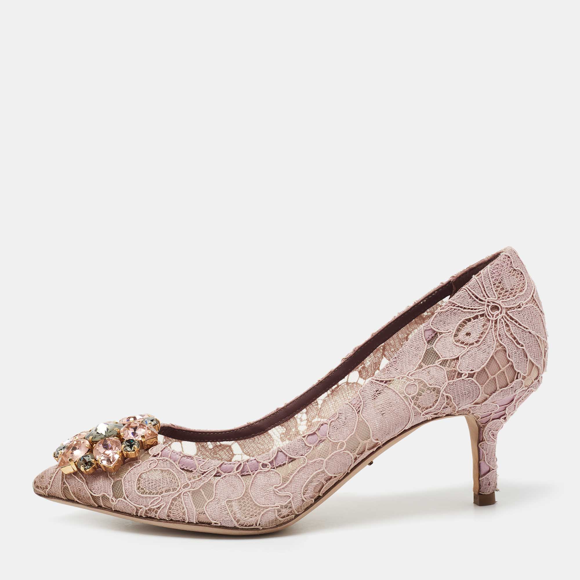 Pre Owned Dolce & Gabbana Lilac Lace Bellucci Pumps Size 35 